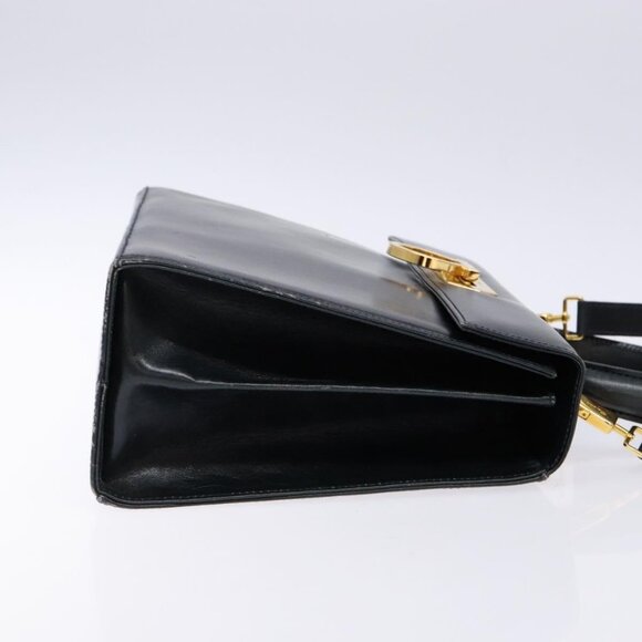 Salvatore Ferragamo Gancini Hand Bag Leather 2way Navy Gold Auth - Picture 4 of 16